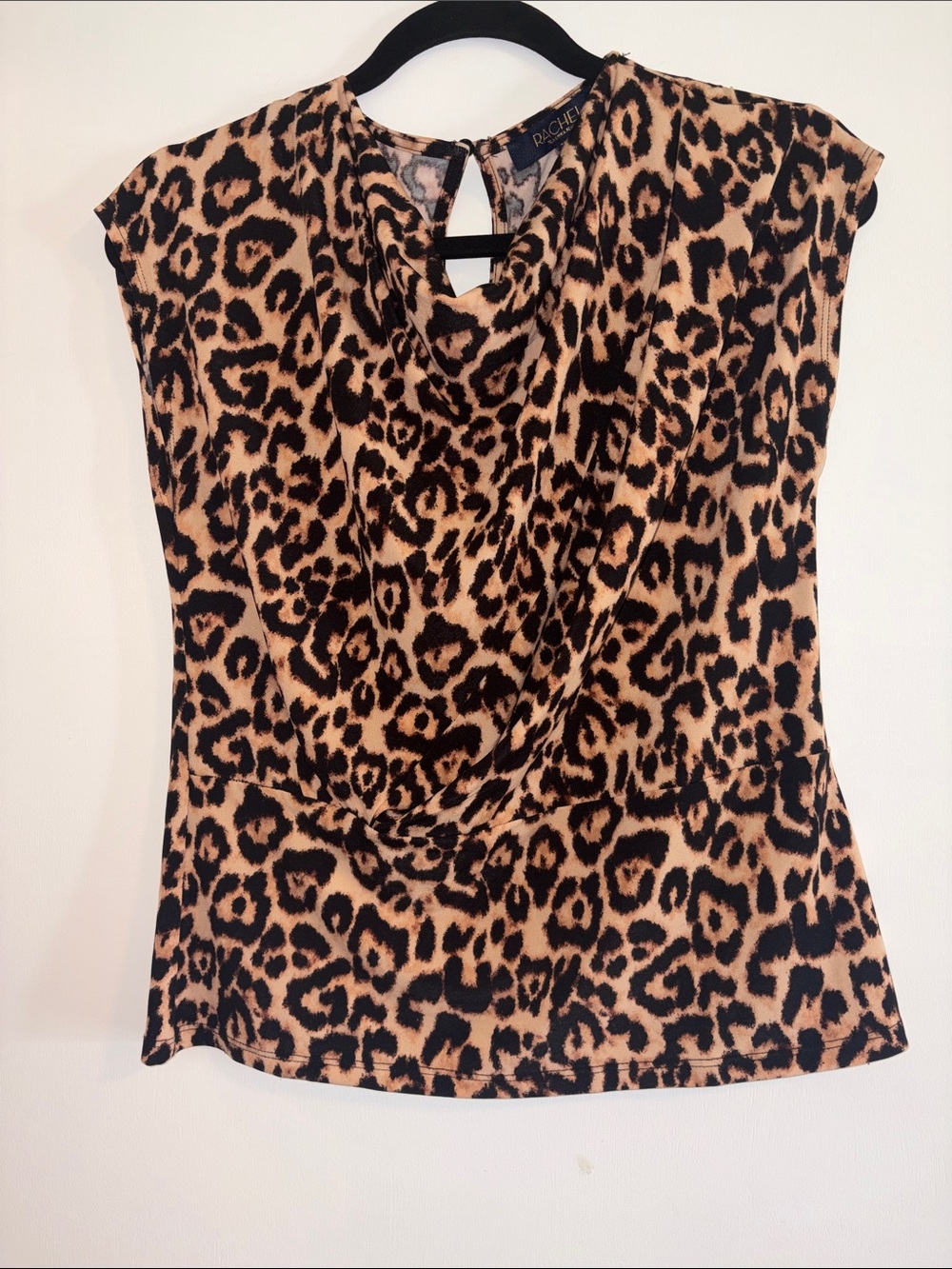 Rachael Ray Leopard Print Cowl Neck Blouse - Tan & Black